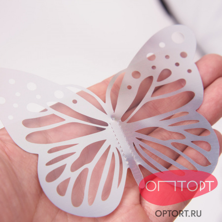Бабочки декоративные, голографическое серебро (набор №6, 12 шт)